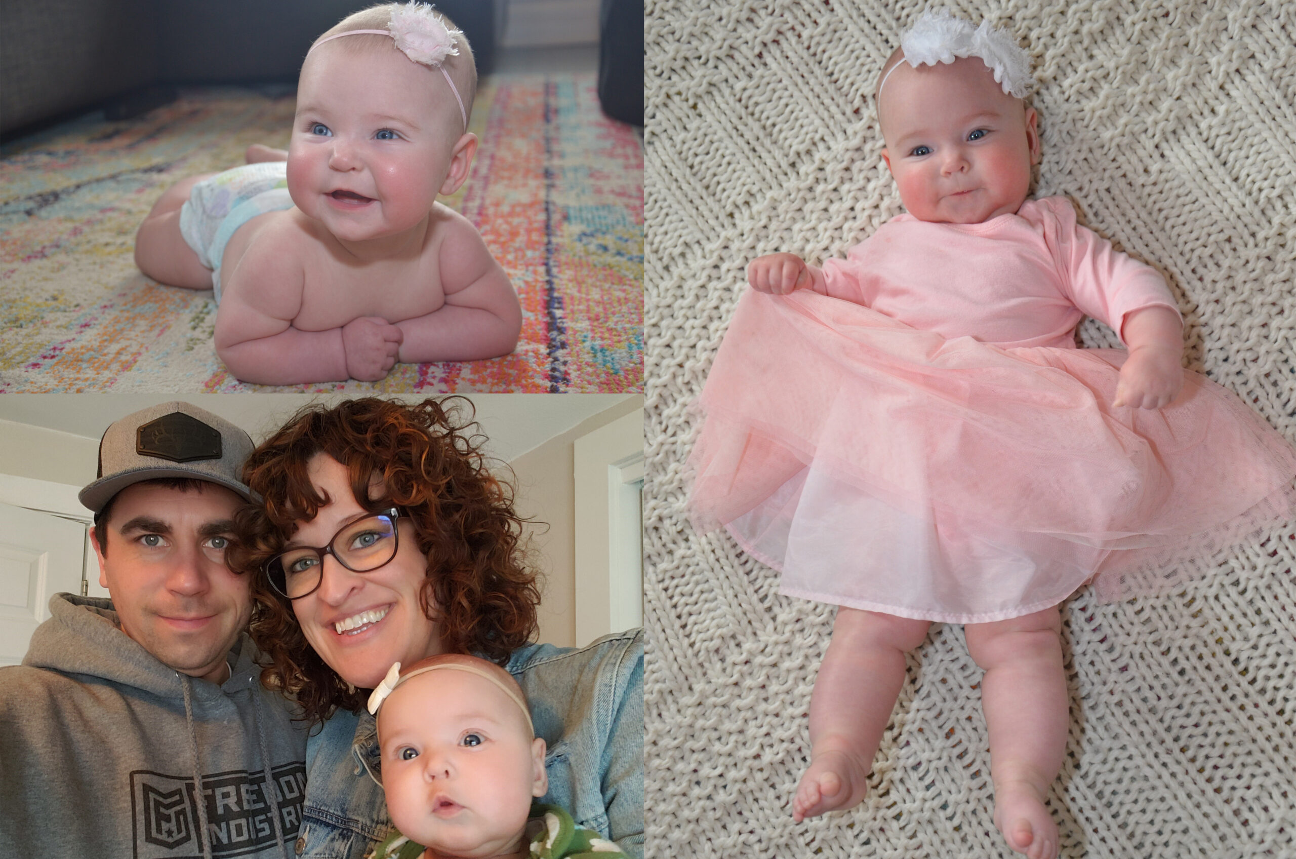 Collage of smiling baby girl with her parents