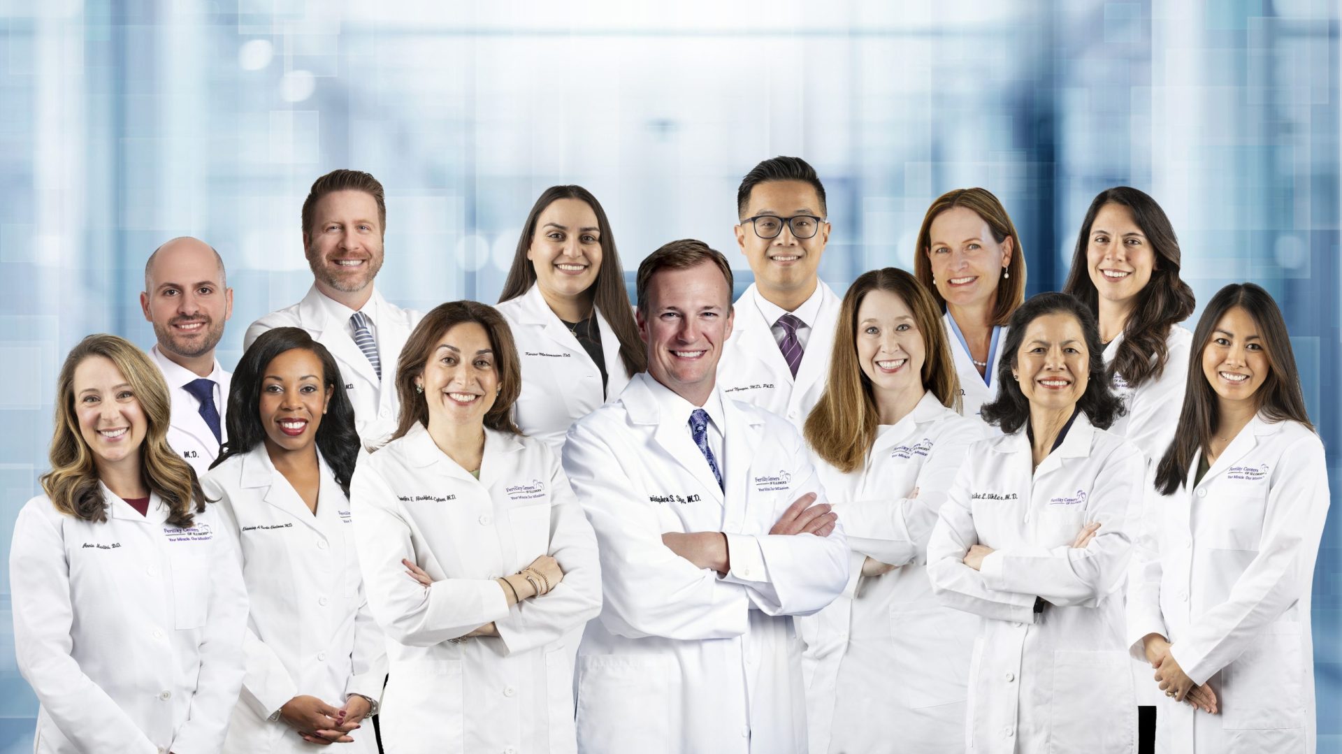 Abstract blurred interior of corridor clinic background in blue color , blurry image